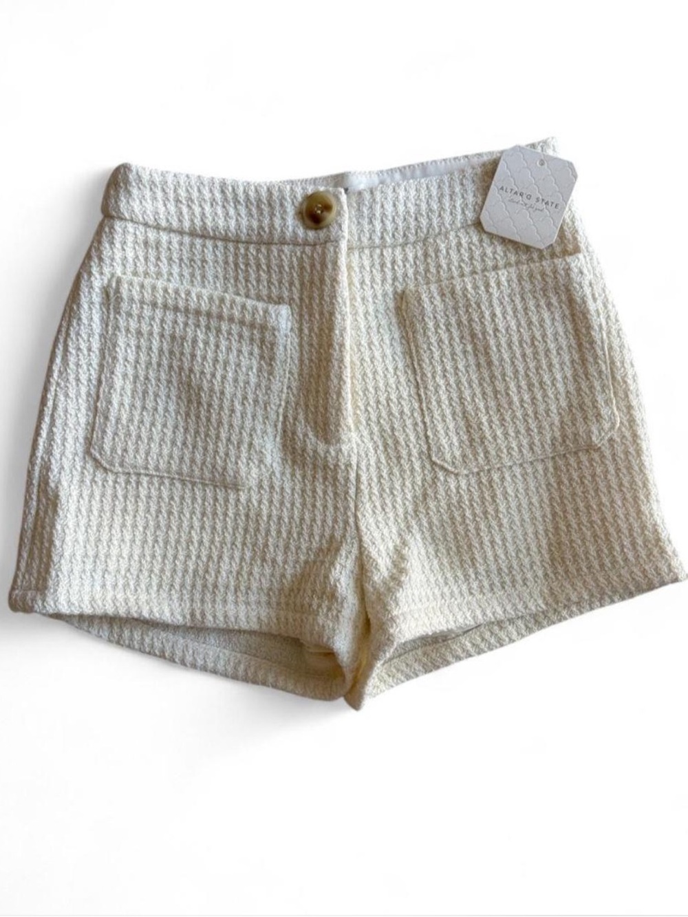 Altar'd State Cream Textured High-Waist Pocket Shorts